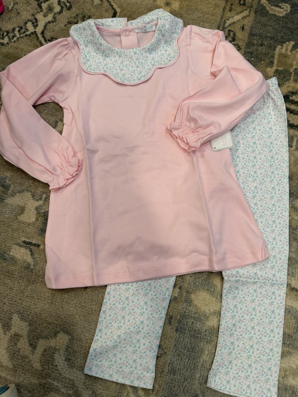 Baby Loren 2 Piece Pima Cotton Pant Long Sleeve Scalloped Tee Set Girls Sz 6 NWT